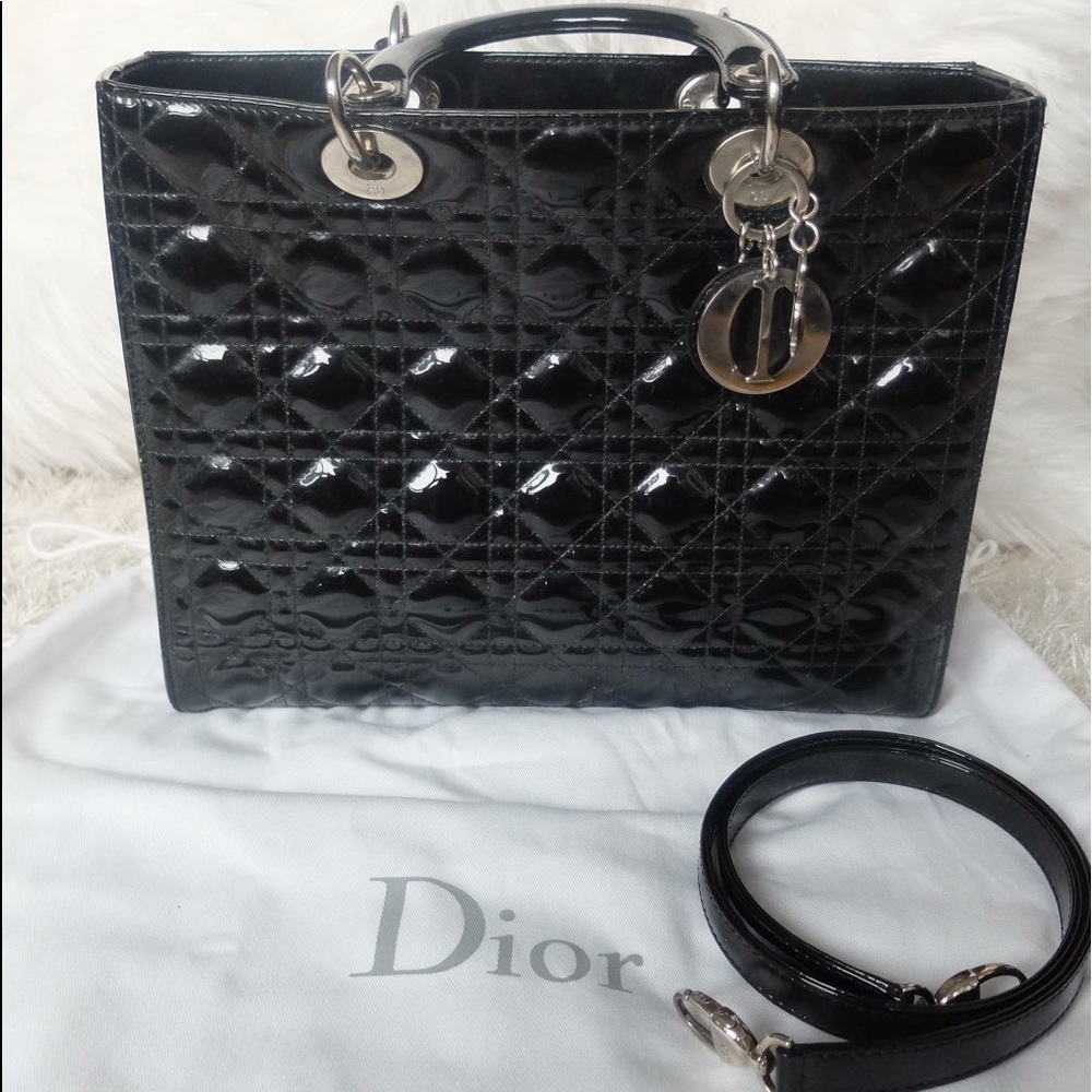 Large Lady Dior Patent Lambskin Bag